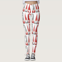 kerstgnomen Red Grey Holiday Pattern Leggings