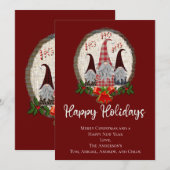 Kerstgnomen Red Prettige feestdagen Rustic Kaart (Voorkant / Achterkant)