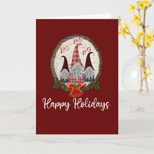 Kerstgnomen Red Prettige feestdagen Rustic, Pset Kaart (Gele Bloem)