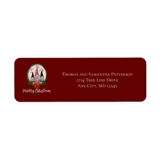 Kerstgnomen Rood, Rustiek, Plaid, Trendy Etiket (Voorkant)