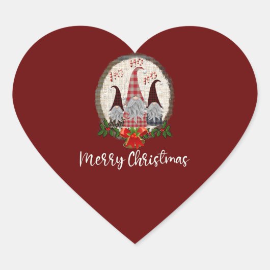 Kerstgnomen Rood, Rustiek, Plaid, Trendy Hart Sticker (Voorkant)