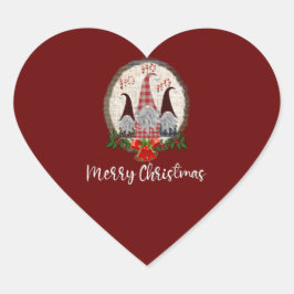 Kerstgnomen Rood, Rustiek, Plaid, Trendy Hart Sticker