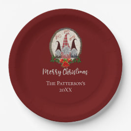 Kerstgnomen Rood, Rustiek, Plaid, Trendy Papieren Bordje