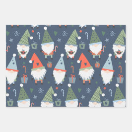Kerstgnomen Santa Claus Blue Green Whimsical Inpakpapier Vel