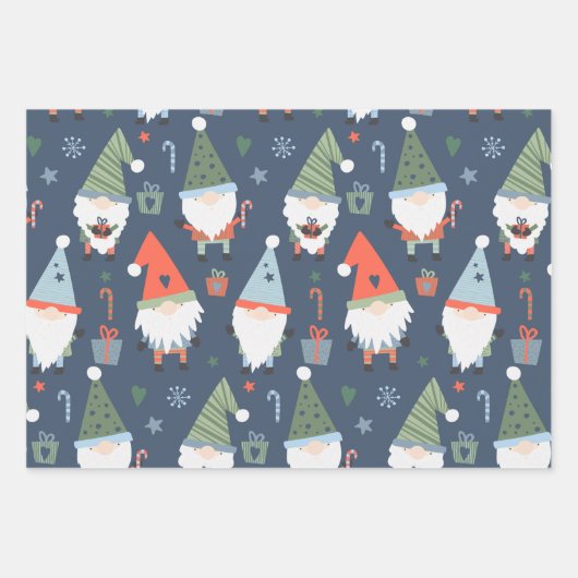 Kerstgnomen Santa Claus Blue Green Whimsical Inpakpapier Vel (Voorkant)