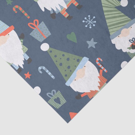 Kerstgnomen Santa Claus Blue Green Whimsical Tissuepapier (Detail)