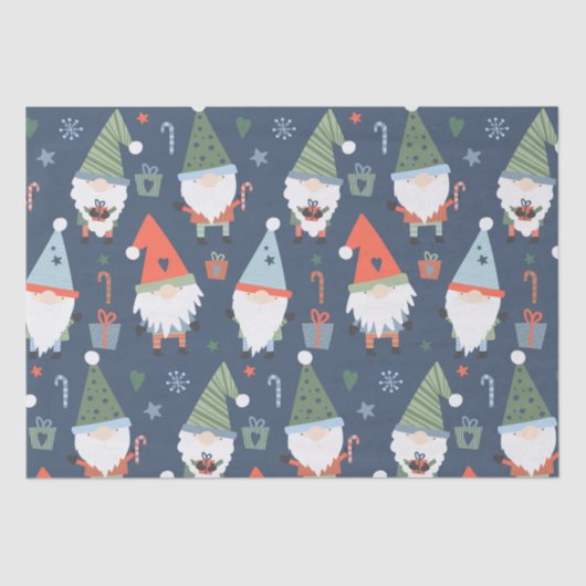 Kerstgnomen Santa Claus Blue Green Whimsical Tissuepapier (Voorkant)