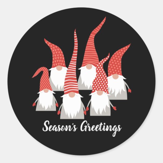 Kerstgnomen Sasons Greetings Holiday Elf Ronde Sticker (Voorkant)
