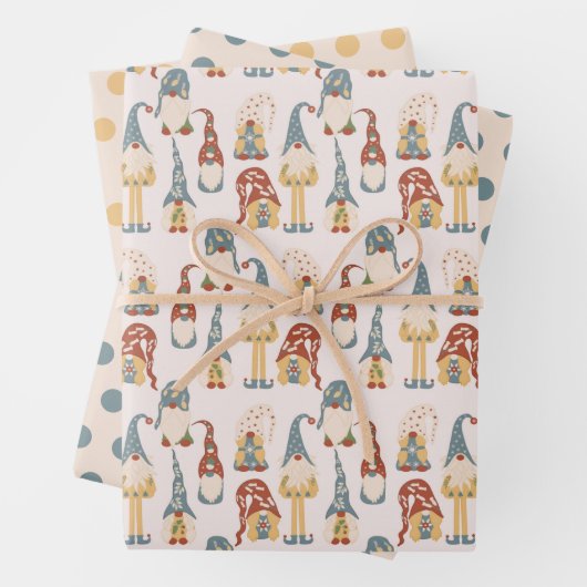 Kerstgnomen Scandinavian Blue Yellow Inpakpapier Vel (In situ)