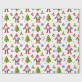 Kerstgnomen, Snoepriet, Bomen, Decoraties Cadeaupapier (Vlak)