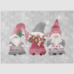 Kerstgnomen Snowflakes Gray Red Decoupage Art Tissuepapier