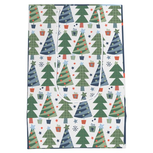 Kerstgnomen Trees Blue Green Red Medium Cadeauzakje (Achterkant)