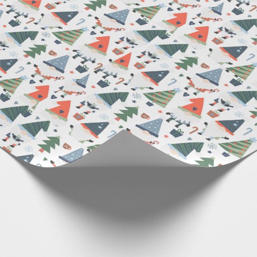 Kerstgnomen Trees Candy Canes Holiday Cadeaupapier (Hoek)