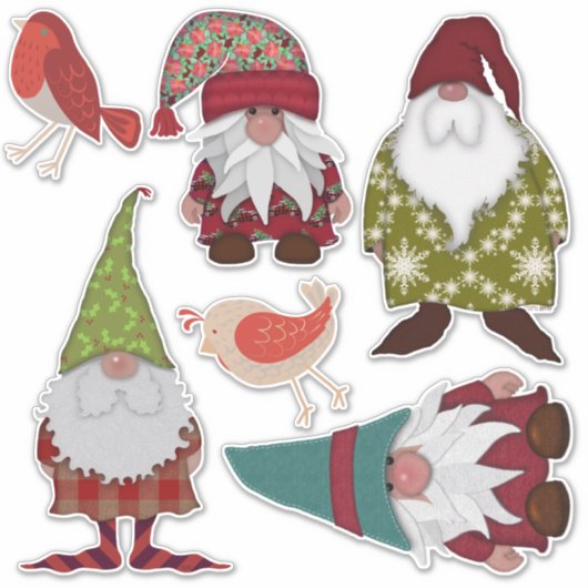 kerstgnomen vogels sticker (Voorkant)