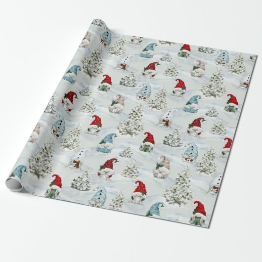 Kerstgnomen Waterverf Holiday Cadeaupapier (Uitgerold)