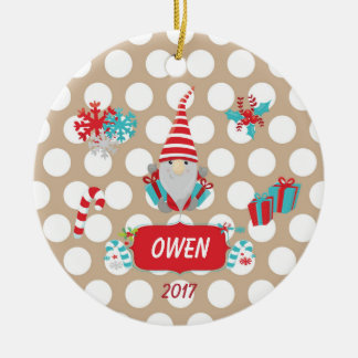 Kerstgnomen White Polka Dots Ornament
