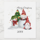 Kerstgnomen Wijn Etiket (Enkel label)