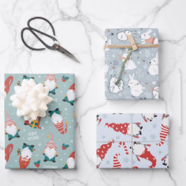 Kerstgnomen, winterpatronen van bosdieren inpakpapier vel