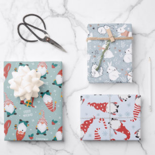 Kerstgnomen, winterpatronen van bosdieren inpakpapier vel