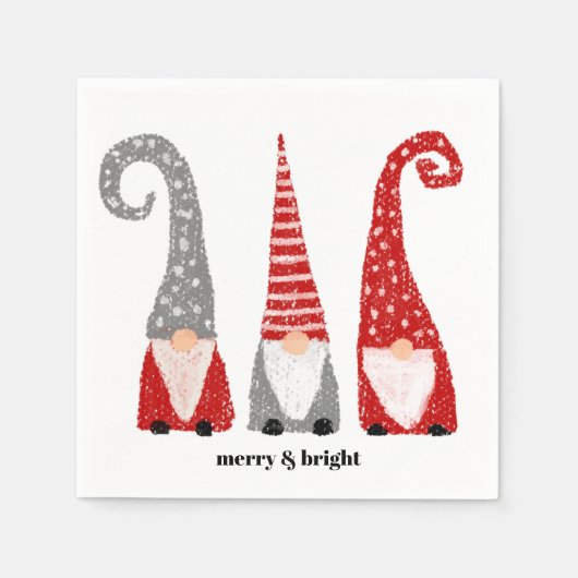 Kerstgnomen, wit kerstrood grijs, aangepast servet (Voorkant)