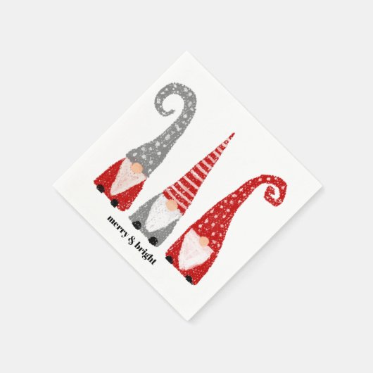 Kerstgnomen, wit kerstrood grijs, aangepast servet (Hoek)