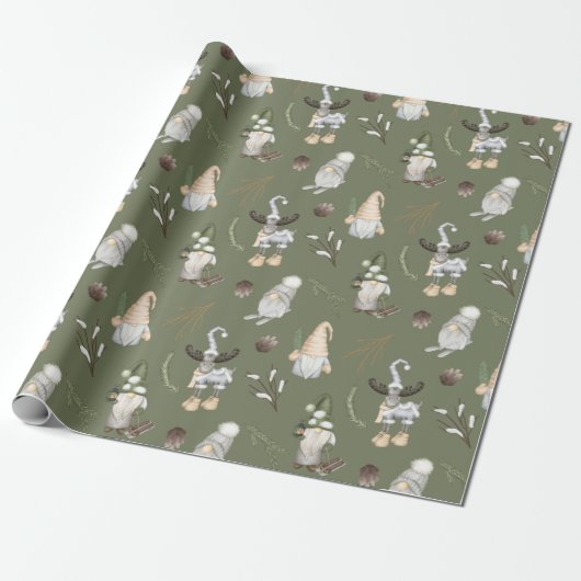 Kerstgnomen Woodland Cadeaupapier (Uitgerold)
