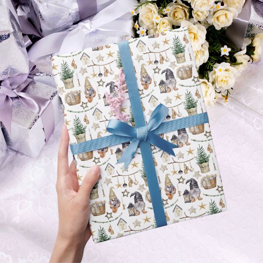 Kerstgnomes boerderij huis Scandi Cadeaupapier