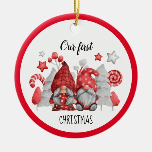 Kerstgnomes keramisch versieringsmiddel keramisch ornament (Voorkant)