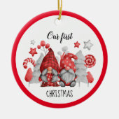 Kerstgnomes keramisch versieringsmiddel ornament (Voorkant)