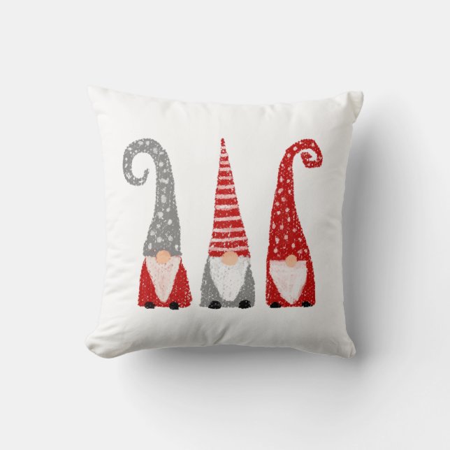 Kerstgnomes Scandinavisch Rood Grijs Wit Kussen (Voorkant)