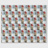 Kerstgnoom in sneeuwvlokken met snoepriet cadeaupapier (Vlak)