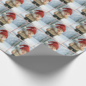 Kerstgnoom in sneeuwvlokken met snoepriet cadeaupapier (Hoek)