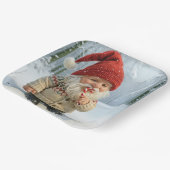 Kerstgnoom in sneeuwvlokken met snoepriet papieren bordje (Gebogen)