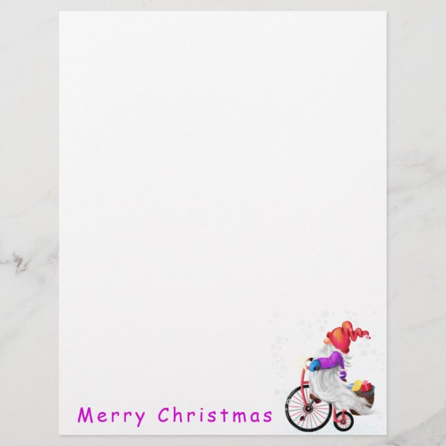 Kerstgnoom met fiets en cadeaubriefhoofd briefhoofd (Achterkant)