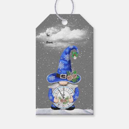 Kerstgnoom met klok cadeaulabel (Voorkant)