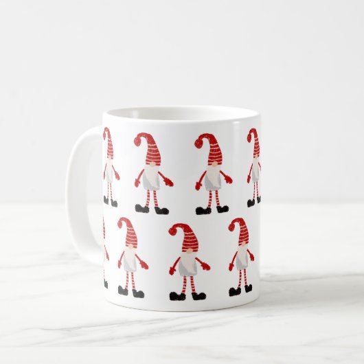 Kerstgnoom Nordic Pattern Red Gray White Koffiemok (Voorkant links)