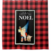 Kerstgnoom op de rode en zwarte buffelplaat douchegordijn (Voorkant)