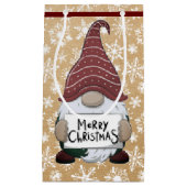 Kerstgnoom op papieren tas klein cadeauzakje (Voorkant)