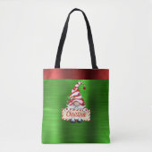 Kerstgnoom Red Striped Pet Green Metallic Tote Bag (Voorkant)