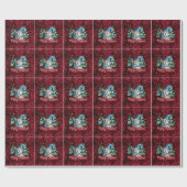 Kerstgnoom Reindeer Burgundy Red Stars Cadeaupapier (Vlak)