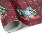 Kerstgnoom Reindeer Burgundy Red Stars Cadeaupapier (Rol Hoek)