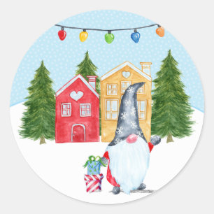 kerstgnoom ronde sticker