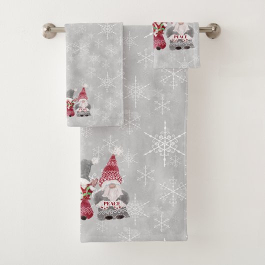 Kerstgnoom Scandinavische liefde Joy Peace Grey Bad Handdoek (Insitu)
