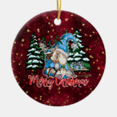 Kerstgnoome rode staren keramisch ornament (Voorkant)