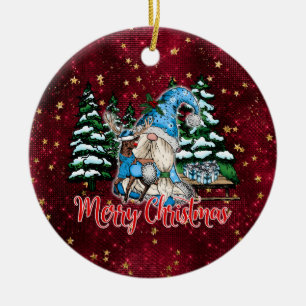 Kerstgnoome rode staren keramisch ornament