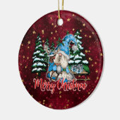 Kerstgnoome rode staren keramisch ornament (Links)