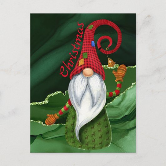 Kerstgnoomrood en groene gemstone Rustic Glam Briefkaart (Voorkant)