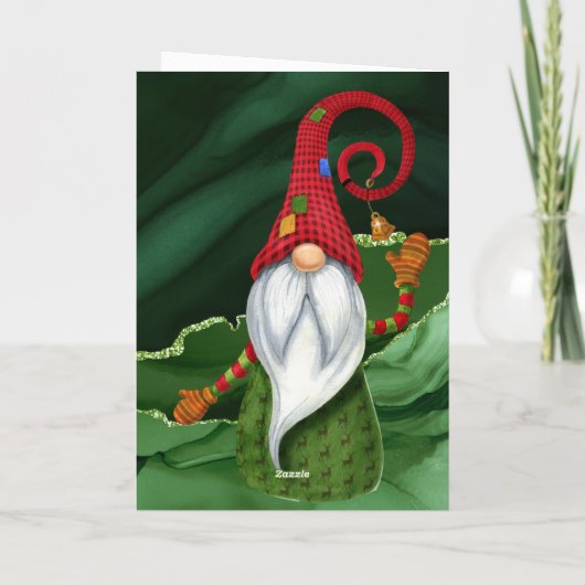 Kerstgnoomrood en groene gemstone Rustic Glam Feestdagen Kaart (Achterkant)