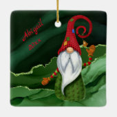 Kerstgnoomrood en groene gemstone Rustic Glam Keramisch Ornament (Achterkant)