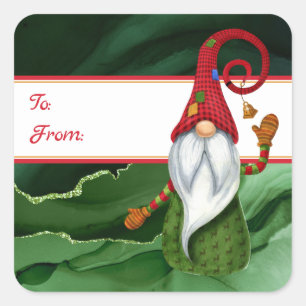 Kerstgnoomrood en groene gemstone Rustic Glam Vierkante Sticker